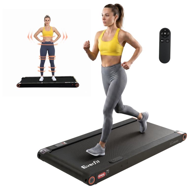 Woman exercising on Everfit treadmill at home