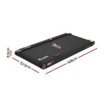 Slim under-desk treadmill with dimensions displayed