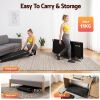 everfit 4 in 1 vibration walking pad treadmill under desk treadmills for home gym with app control 380mm black Woman carrying compact treadmill in living room