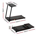 Black foldable treadmill with labelled dimensions