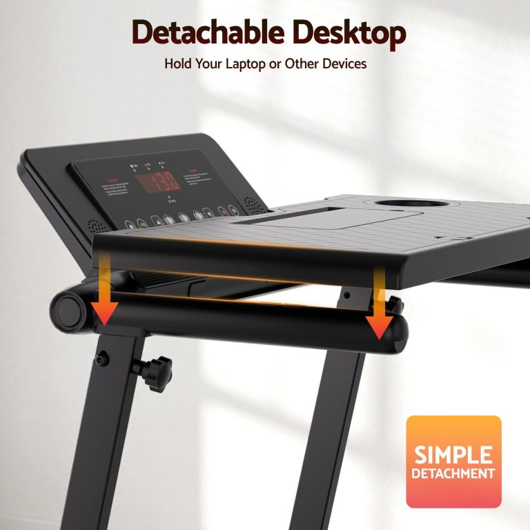 Treadmill with detachable desktop for laptop use