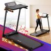 everfit treadmill electric walking pad foldable incline for home office gym black Woman using under-desk treadmill with laptop