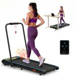 Woman walking on treadmill under standing desk