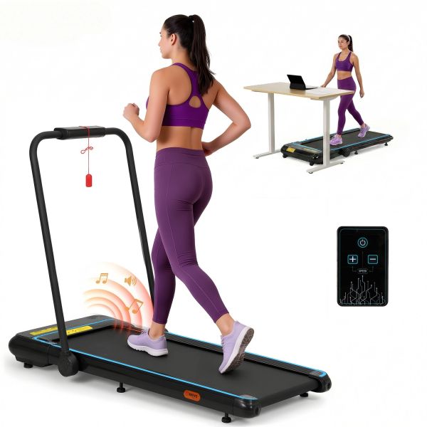 tmill titan42 pad 00.jpg Woman walking on treadmill under standing desk