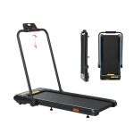 Black folding treadmill with upright storage position