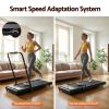 everfit treadmill electric walking pad under desk home gym fitness 420mm remote Woman using smart treadmill in living room