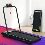 Foldable treadmill in modern home gym space