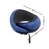 Blue U-shaped travel neck pillow with strap