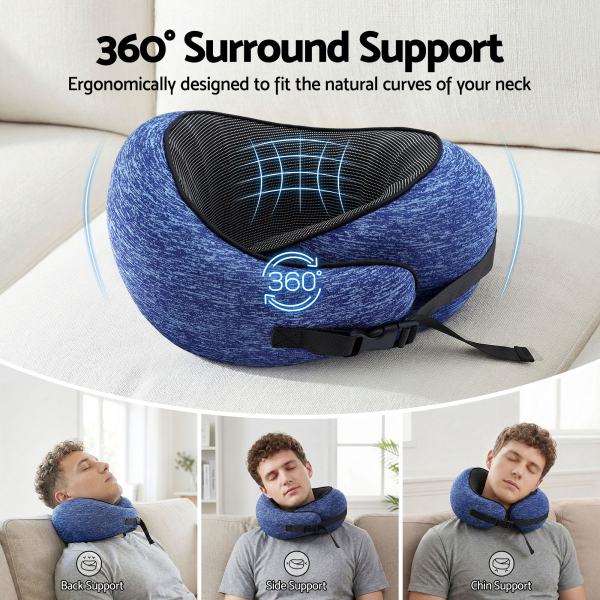 Blue 360-degree ergonomic travel neck pillow