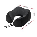 Black U-shaped travel neck pillow with dimensions