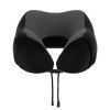 Black U-shaped travel neck pillow with drawstring