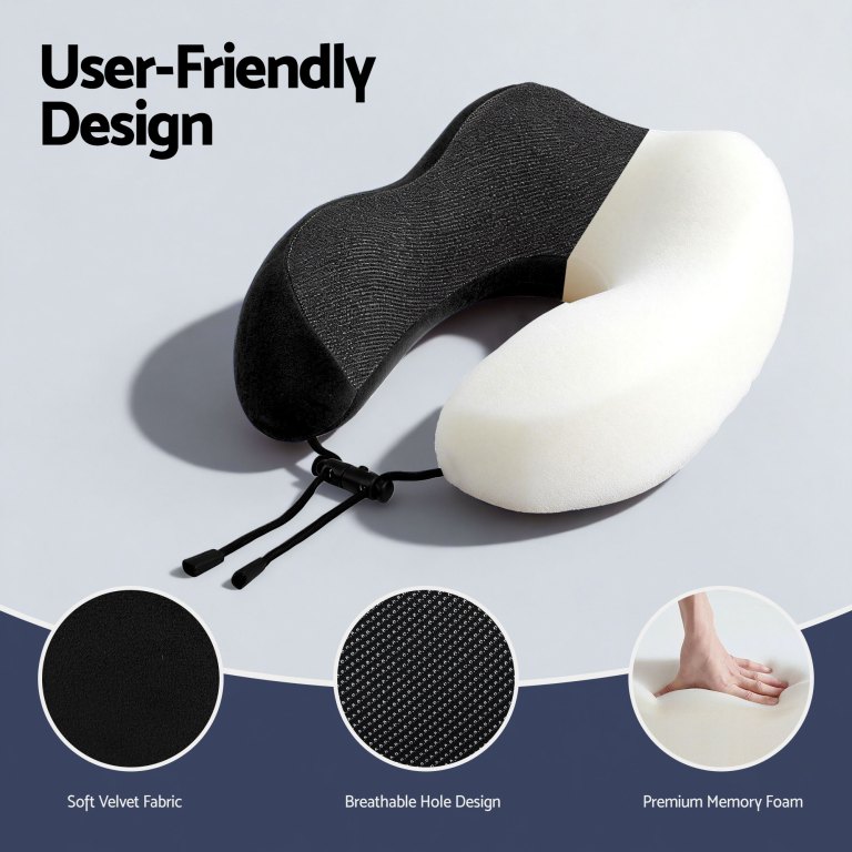 Ergonomic memory foam neck pillow with drawstring