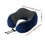 Blue memory foam travel neck pillow with dimensions