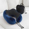 Blue travel neck pillow with carry bag