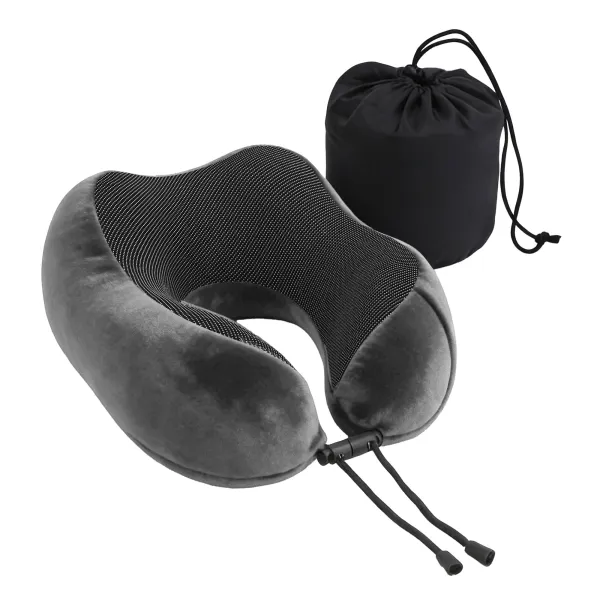 Grey memory foam travel neck pillow with pouch