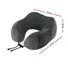Grey U-shaped travel neck pillow with dimensions