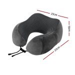 Grey U-shaped travel neck pillow with dimensions