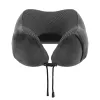 Grey memory foam travel neck pillow with drawstring