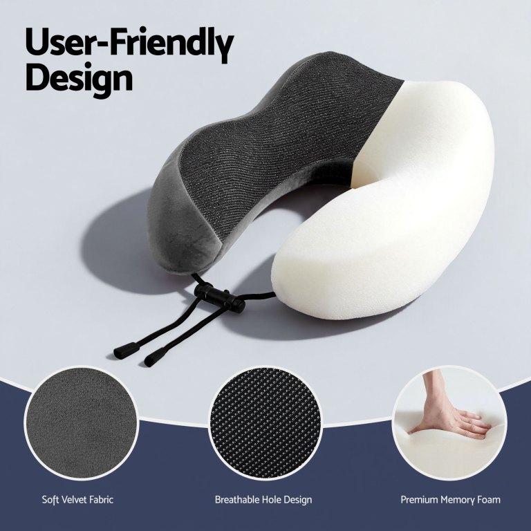 Memory foam travel neck pillow with velvet cover