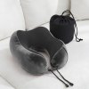 Grey memory foam travel neck pillow with pouch
