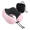 Pink memory foam travel neck pillow with bag
