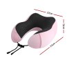 Pink U-shaped travel neck pillow with dimensions