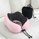 Pink travel neck pillow with carry bag