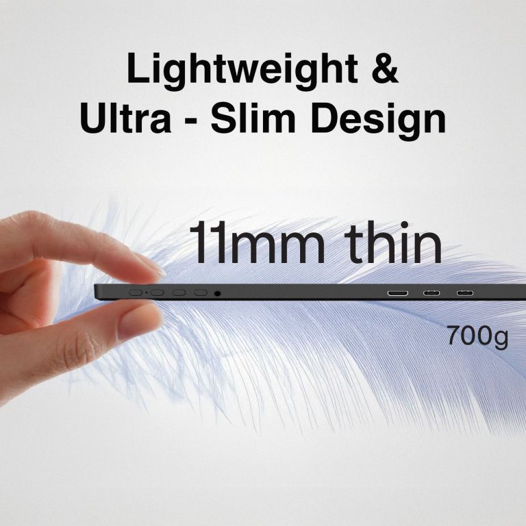laser 15.6 inch portable monitor with usb c and hdmi Ultra-slim tablet held between fingers