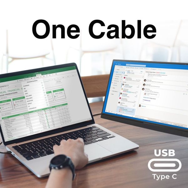 Laptop connected to monitor via USB-C cable
