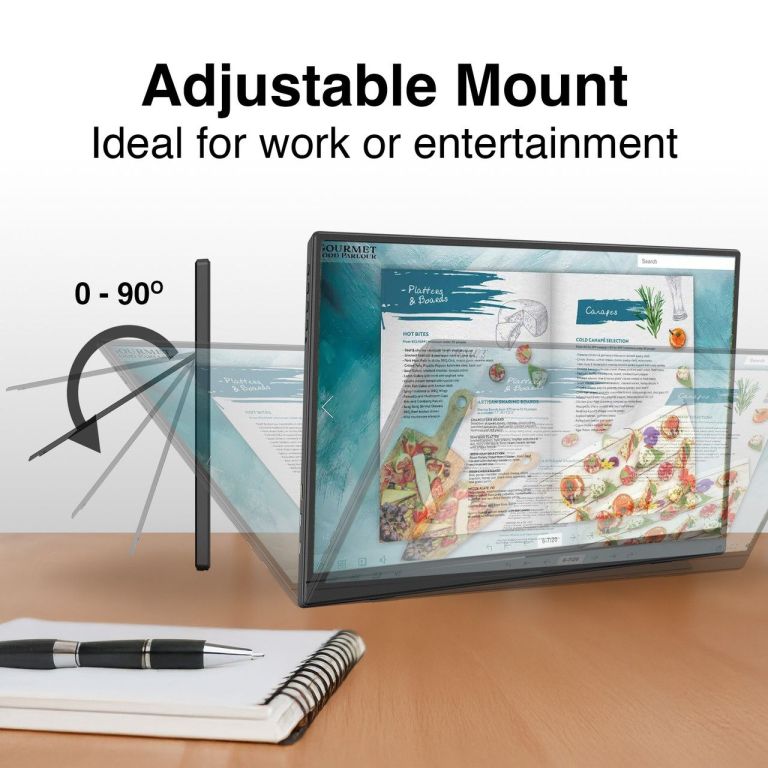 laser 15.6 inch portable monitor with usb c and hdmi Tablet with adjustable mount angled 0 to 90 degrees