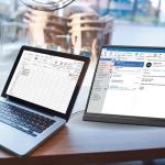 laser 15.6 inch portable monitor with usb c and hdmi Laptop and monitor displaying spreadsheet and emails