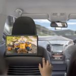 laser 15.6 inch portable monitor with usb c and hdmi Backseat screen showing Minions Orlando road trip