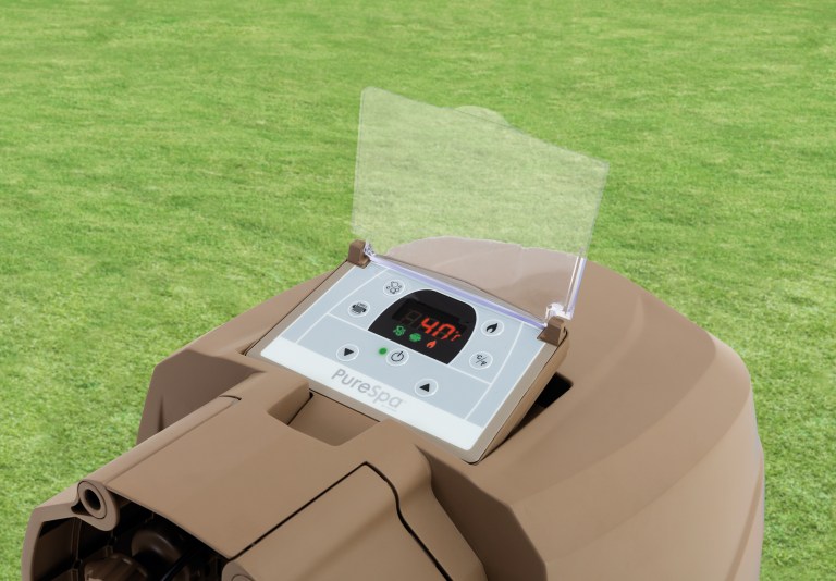 Inflatable spa control panel showing 40°C