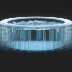 Futuristic cylindrical water filtration system cross-section