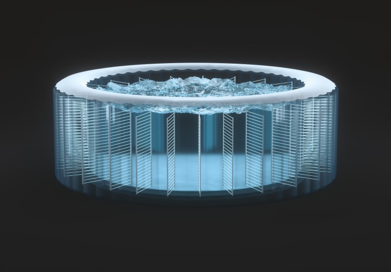 Futuristic cylindrical water filtration system cross-section
