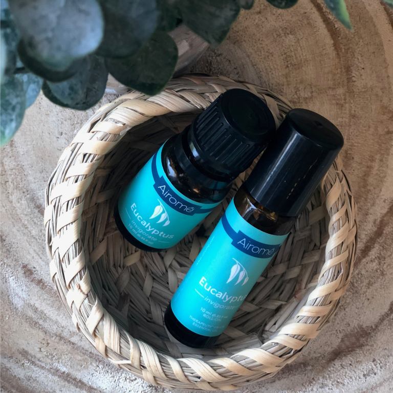 eucalyptus essential oil Eucalyptus essential oil bottles in woven basket