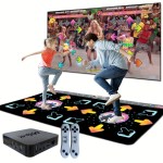 2 player dance mat game with motion sensor Father and daughter playing dance video game indoors