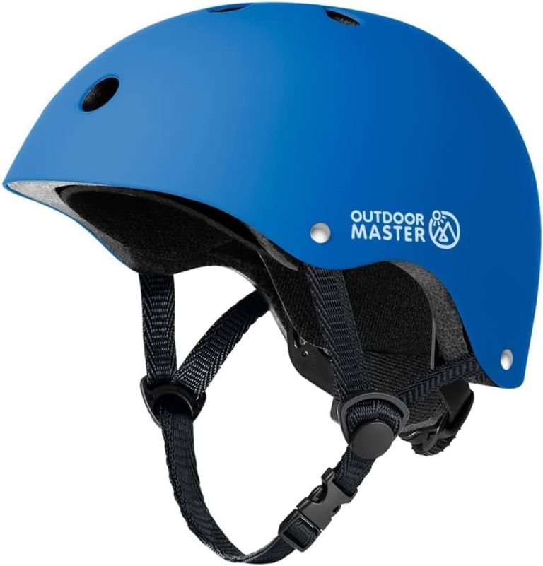 outdoormaster youth & kids bike helmet adjustable multi sports skateboard helmet with removable liners for balance bike, toddler scooter, one wheel hoverboard blue s Blue Outdoor Master skate helmet with straps
