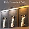 wireless picture lights for wall, battery operated wall light for painting rechargeable cct rotatable art gallery light with remote dimmable timer for artwork frame display dartboard (black, 16inch) Three picture lights showing different colour temperatures