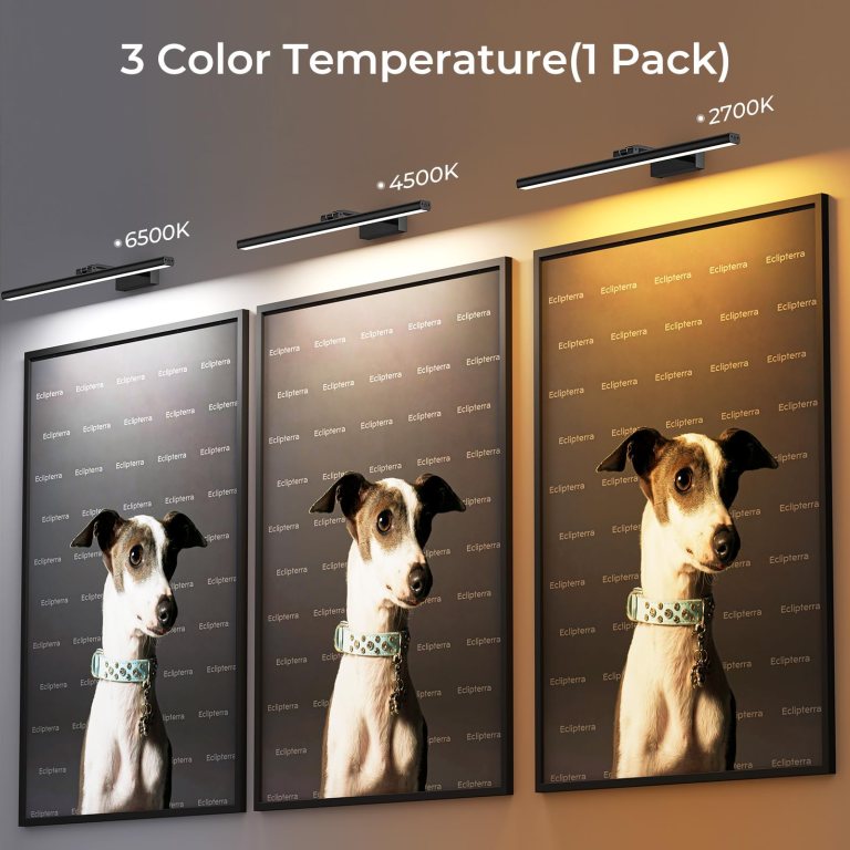 Three picture lights showing different colour temperatures