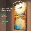 wireless picture lights for wall, battery operated wall light for painting rechargeable cct rotatable art gallery light with remote dimmable timer for artwork frame display dartboard (gold, 16inch) Wall-mounted picture light illuminating large artwork