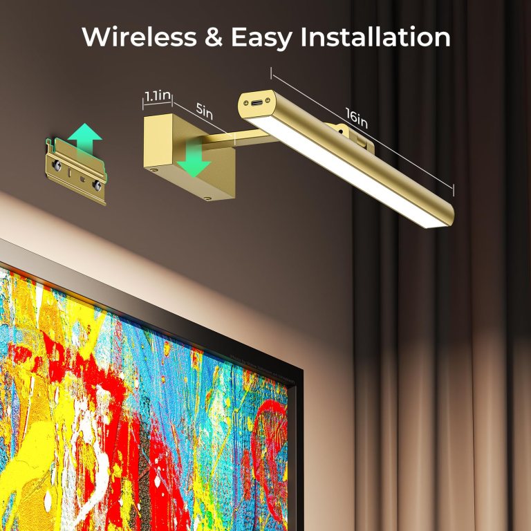 Gold wireless picture light with easy installation guide