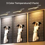 wireless picture lights for wall, battery operated wall light for painting rechargeable cct rotatable art gallery light with remote dimmable timer for artwork frame display dartboard (gold, 24inch) Three dog portraits under different light temperatures