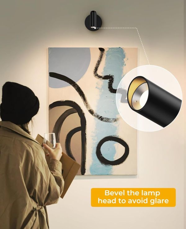 picture light for wall, battery operated art light for paintings cct dimmable recharging gallery battery wall light with remote control for living room gallery dartboard art bathroom 2pcs Adjustable wall spotlight illuminating abstract artwork indoors