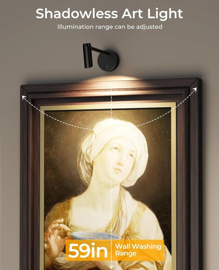 picture light for wall, battery operated art light for paintings cct dimmable recharging gallery battery wall light with remote control for living room gallery dartboard art bathroom 2pcs Adjustable wall-mounted art light illuminating framed painting