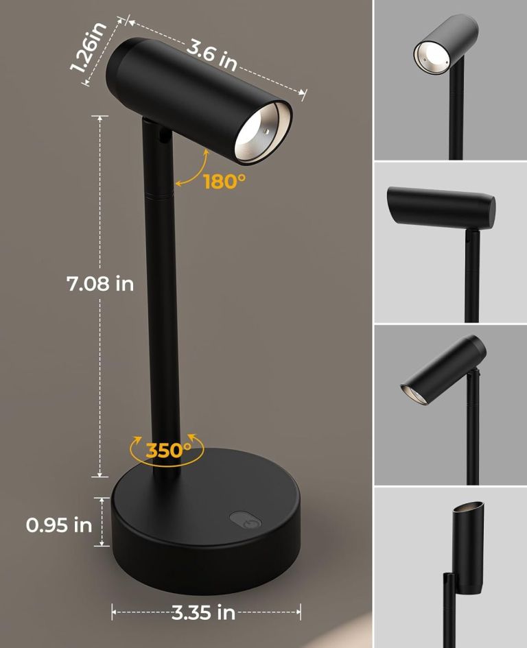 picture light for wall, battery operated art light for paintings cct dimmable recharging gallery battery wall light with remote control for living room gallery dartboard art bathroom 2pcs Adjustable black desk lamp with dimensions and rotation