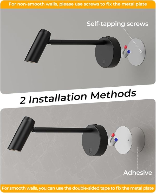 picture light for wall, battery operated art light for paintings cct dimmable recharging gallery battery wall light with remote control for living room gallery dartboard art bathroom 2pcs Wall light installation using screws or adhesive
