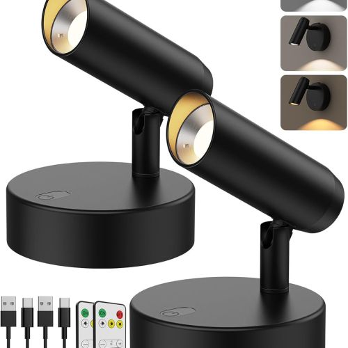 Black adjustable LED spotlight lamps with remote controls