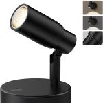 Adjustable black LED spotlight on round base
