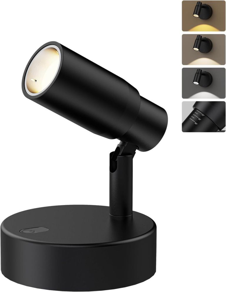 Adjustable black LED spotlight on round base